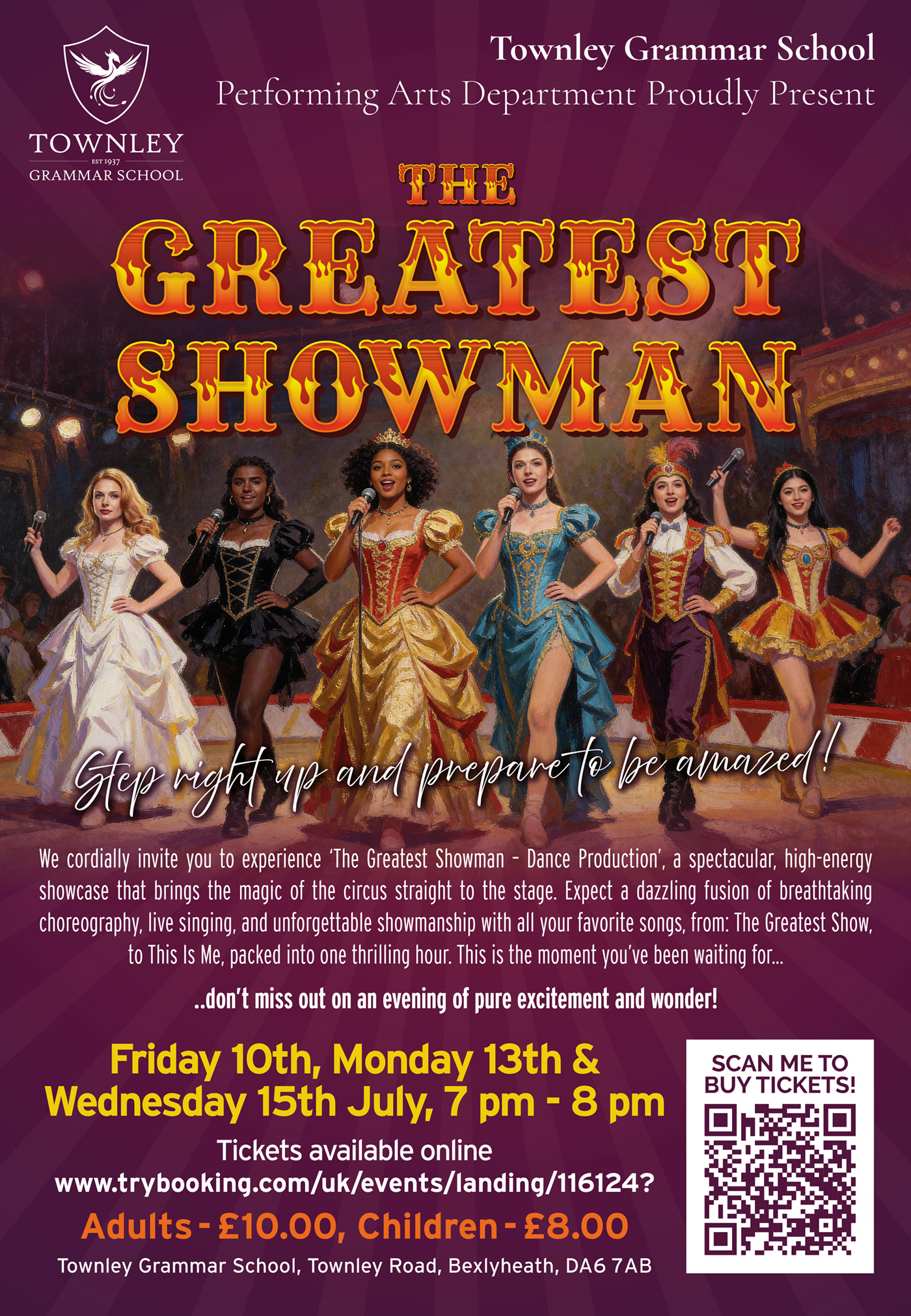 The Greatest Showman Friday 10th, Monday 13th and Wednesday 15th July. From 7pm to 8pm.