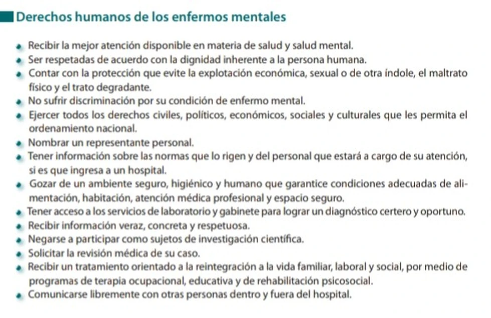 ¡Los pacientes con trastornos mentales tienen derechos humanos!