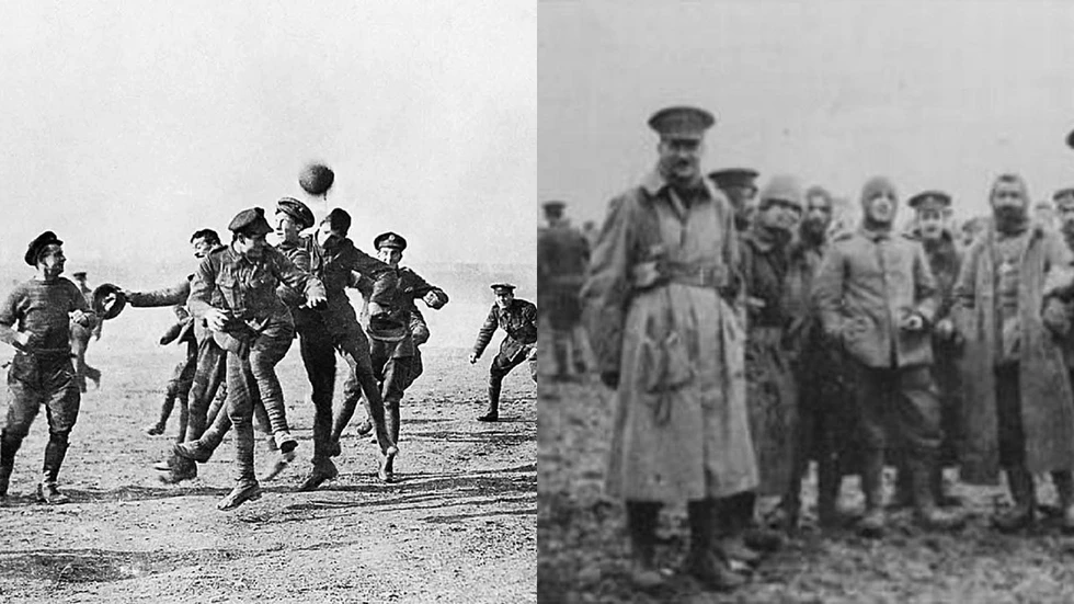 Un partido de fútbol en plena guerra