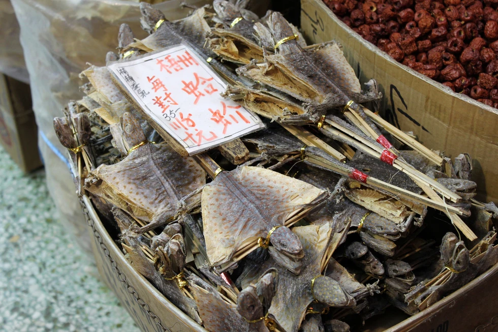 Lagartos secos, un snack callejero típico en Hong Kong