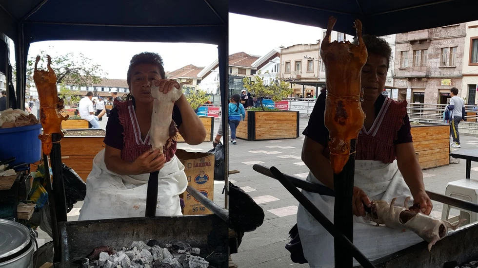 Curiosa comida callejera en Ecuador