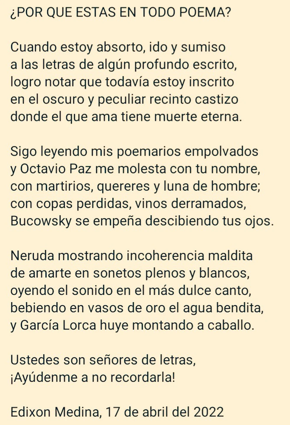 Poesía del 17 de Abril del 2022