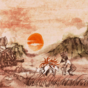Fine art print of Kamiki village sunset from the video game Okami