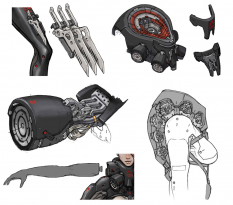 Concept art of suit parts from Mistral for Metal Gear Rising: Revengeance