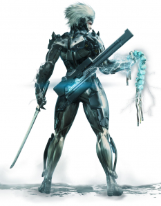 Artwork of Raiden holding a spine for Metal Gear Rising: Revengeance