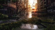 Artwork of a flooded street for The Last of Us