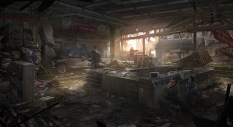 Concept art of a grocery mart for The Last of Us