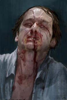 Concept art of the early stage of an infected for The Last of Us
