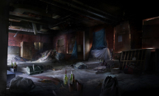 Concept art of living quarters for The Last of Us
