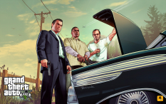 Concept art of Michael, Franklin and Trevor looking into a trunk for Grand Theft Auto V