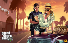 Concept art of a female police officer arresting a girl for Grand Theft Auto V