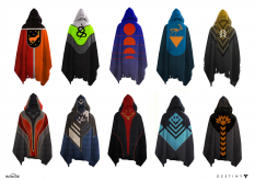 Concept artwork of capes with faction shields for Destiny