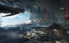 Concept artwork of a hangar for Destiny