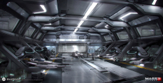 Concept artwork of Cerberus Shuttle Bay for Mass Effect 3 by Brian Sum