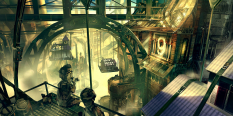 Concept art of a factory for Bioshock Infinite by Ben Lo