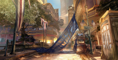 Concept art of a street for Bioshock Infinite by Ben Lo