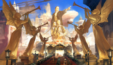 Concept art of a town center welcoming vista for Bioshock Infinite by Ben Lo