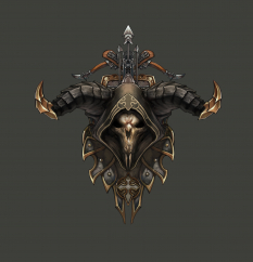 Concept art of the demon hunter crest for Diablo III