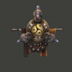 Concept art of the monk crest for Diablo III