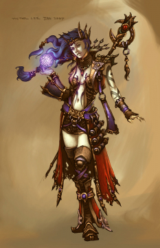 Concept art of a female wizard for Diablo III by Victor Lee
