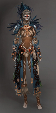 Concept art of female voodoo armor for Guild Wars 2 by Donald Phan