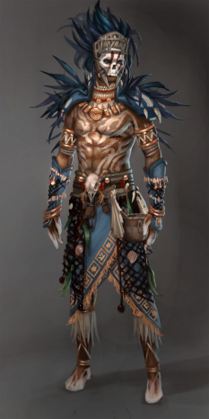 Concept art of male voodoo armor for Guild Wars 2 by Donald Phan