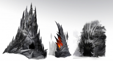 Concept art of building concepts for Guild Wars 2 by Kekai Kotaki
