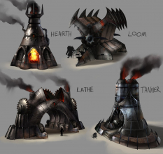 Concept art of charr architecture for Guild Wars 2 by Dave Bolton