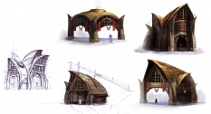 Concept art of norn buildings for Guild Wars 2 by Brian Lawver