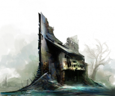 Concept art of orrian farmhouse for Guild Wars 2 by Brian Lawver
