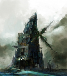 Concept art of orrian windmill for Guild Wars 2 by Brian Lawver