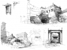Concept art of architecture concepts for Guild Wars 2 by Richard Anderson