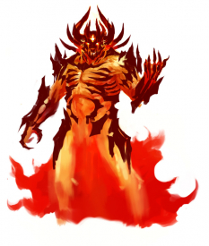 Concept art of fire elemental for Guild Wars 2 by Kekai Kotaki