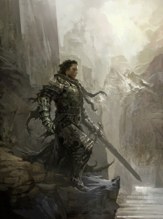 Concept art of warrior for Guild Wars 2 by Kekai Kotaki