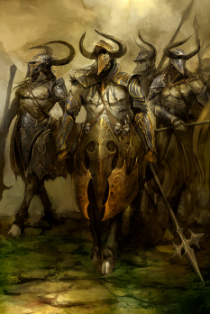 Concept art of centaurs for Guild Wars 2 by Kekai Kotaki