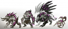 Concept art of monster concepts for Guild Wars 2 by Kekai Kotaki