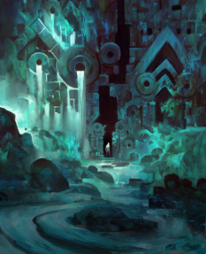 Concept art of cave for Guild Wars 2 by Thomas Scholes