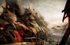 Concept art of centaur camp for Guild Wars 2 by Daniel Dociu