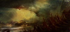 Concept art of dead dragon for Guild Wars 2 by Levi Hopkins