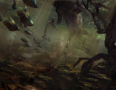 Concept art of river for Guild Wars 2 by Levi Hopkins