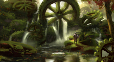 Concept art of regrown mossy charr gear ruins for Guild Wars 2 by Levi Hopkins