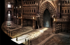 Concept art of barracks interior for Guild Wars 2 by Dave Bolton