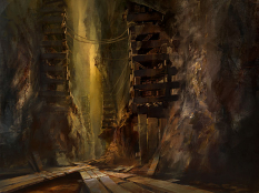 Concept art of mineshaft for Guild Wars 2 by Richard Anderson