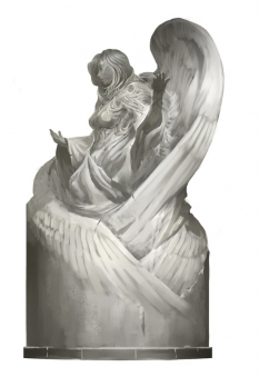 Concept art of statue for Guild Wars 2 by Kekai Kotaki