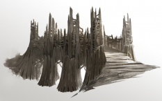 Concept art of bridge for Guild Wars 2 by Kekai Kotaki