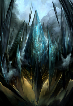 Concept art of dragon in the crystal for Guild Wars 2 by Kekai Kotaki