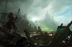 Concept art of overlooking for Guild Wars 2 by Kekai Kotaki