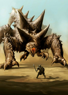 Concept art of monster fight for Guild Wars 2