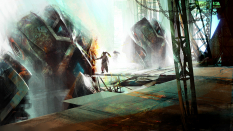 Concept art of golem repair for Guild Wars 2 by Richard Anderson