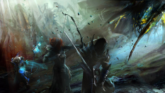 Concept art of battle scene for Guild Wars 2 by Richard Anderson